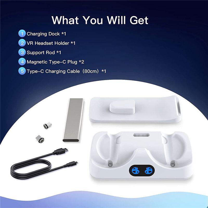 Controller Charging Stand - สถานีชาร์จ A99X สำหรับคอนโทรลเลอร์ PSVR2 พร้อมที่วางชุดหูฟัง, แท่นชาร์จเสมือนจริงสำหรับจอแสดงผลชุดหูฟัง