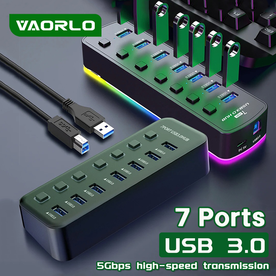 RGB USB 3.0 Hub 7 พอร์ตอะแดปเต - Esports Gaming Splitter บทวิจารณ์และราคา
